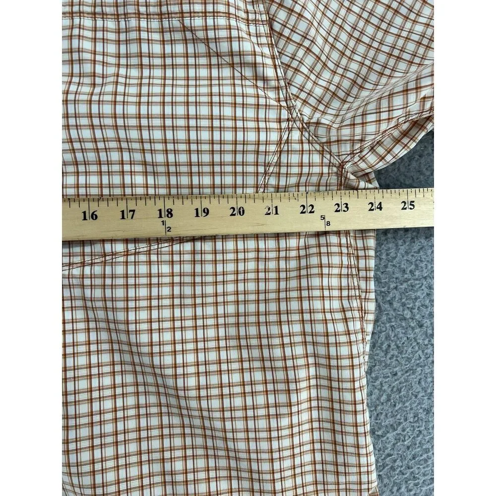 The North Face Mens Large Collared Short Sleeve Plaid Button Up Orange Vent READ